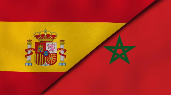 スペインとモロッコの2つの州旗 高品質のビジネス背景 3Dイラスト — ストック写真