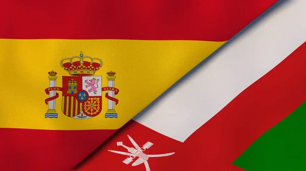 Δύο Σημαίες Της Ισπανίας Και Του Ομάν Επαγγελματικό Υπόβαθρο Υψηλής — Φωτογραφία Αρχείου