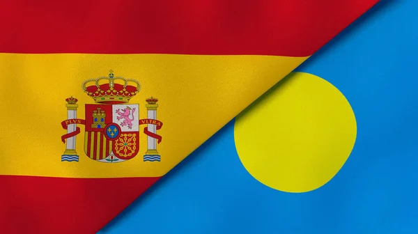 Δύο Σημαίες Της Ισπανίας Και Του Παλάου Επαγγελματικό Υπόβαθρο Υψηλής — Φωτογραφία Αρχείου
