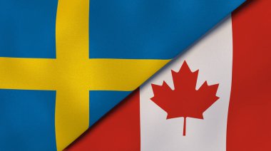 İsveç ve Kanada 'nın iki bayrağı. Kaliteli bir iş geçmişi. 3d illüstrasyon