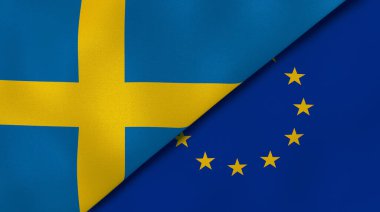 İsveç ve Avrupa Birliği 'nin iki bayrağı. Kaliteli bir iş geçmişi. 3d illüstrasyon