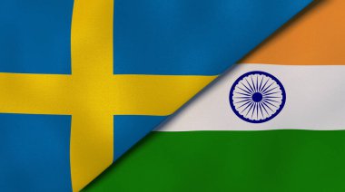 İsveç ve Hindistan 'ın iki bayrağı. Kaliteli bir iş geçmişi. 3d illüstrasyon