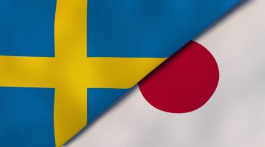 İsveç ve Japonya 'nın iki bayrağı. Kaliteli bir iş geçmişi. 3d illüstrasyon