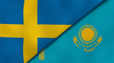 İsveç ve Kazakistan 'ın iki bayrağı. Kaliteli bir iş geçmişi. 3d illüstrasyon
