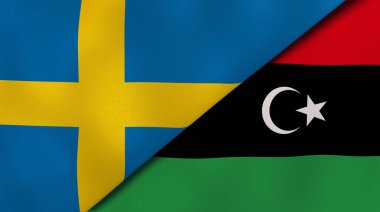 İsveç ve Libya 'nın iki bayrağı. Kaliteli bir iş geçmişi. 3d illüstrasyon