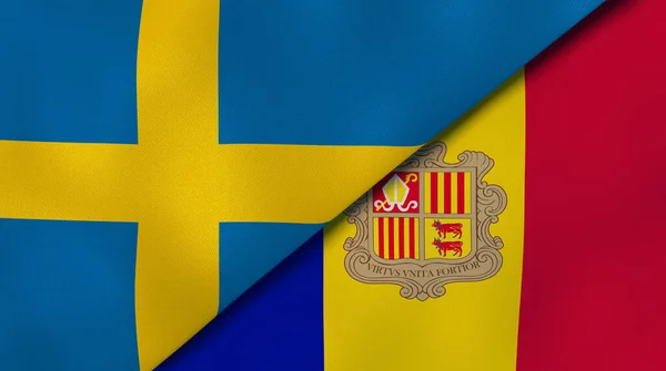 Δύο Κράτη Σημαίες Της Σουηδίας Και Της Ανδόρας Επαγγελματικό Υπόβαθρο — Φωτογραφία Αρχείου