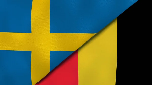 Δύο Σημαίες Κρατών Της Σουηδίας Και Του Βελγίου Επαγγελματικό Υπόβαθρο — Φωτογραφία Αρχείου