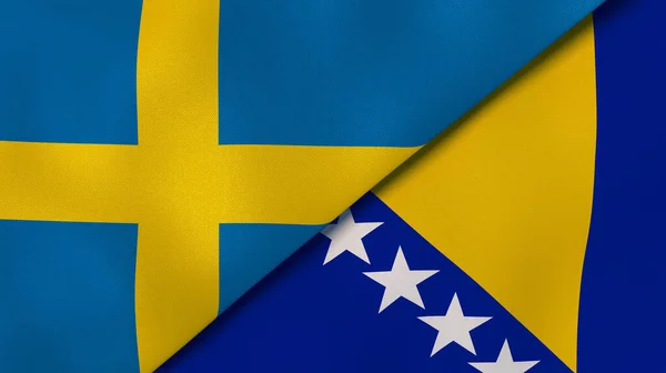 Δύο Σημαίες Κρατών Της Σουηδίας Και Της Βοσνίας Ερζεγοβίνης Επαγγελματικό — Φωτογραφία Αρχείου