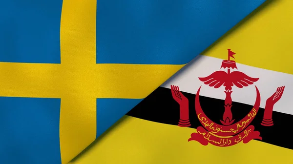 Due Stati Bandiere Svezia Brunei Contesto Aziendale Alta Qualità Illustrazione — Foto Stock
