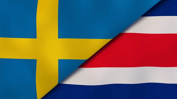 Dos Estados Banderas Suecia Costa Rica Fondo Negocio Alta Calidad — Foto de Stock