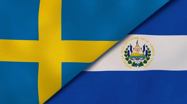 スウェーデンとエルサルバドルの2つの州旗 高品質のビジネス背景 3Dイラスト — ストック写真