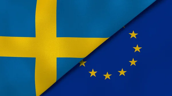 Dos Estados Banderas Suecia Unión Europea Fondo Negocio Alta Calidad — Foto de Stock