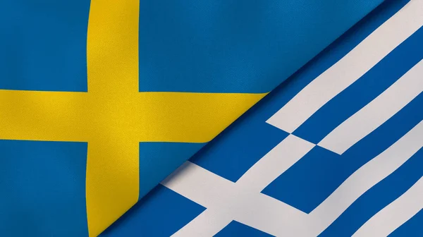 Dois Estados Bandeiras Suécia Grécia Fundo Negócios Alta Qualidade Ilustração — Fotografia de Stock