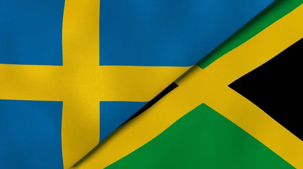 Dois Estados Bandeiras Suécia Jamaica Fundo Negócios Alta Qualidade Ilustração — Fotografia de Stock