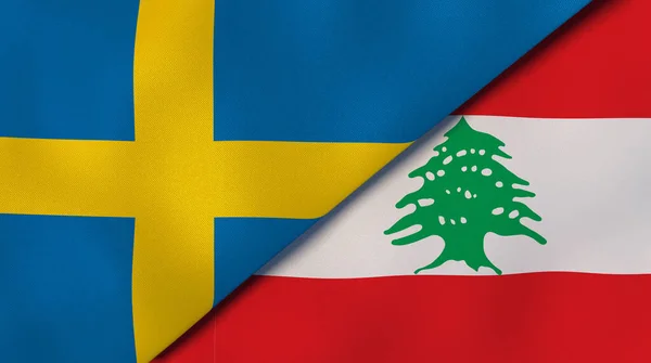 Dos Estados Banderas Suecia Líbano Fondo Negocio Alta Calidad Ilustración —  Fotos de Stock