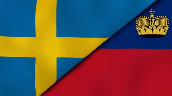 Δύο Πολιτείες Σημαίες Της Σουηδίας Και Του Λιχτενστάιν Επαγγελματικό Υπόβαθρο — Φωτογραφία Αρχείου