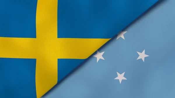 Δύο Πολιτείες Σημαίες Της Σουηδίας Και Της Μικρονησίας Επαγγελματικό Υπόβαθρο — Φωτογραφία Αρχείου