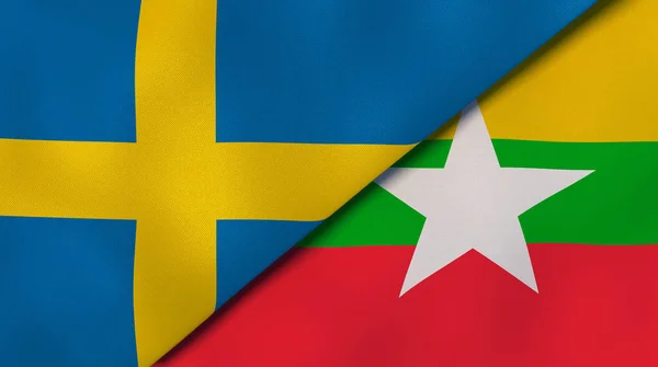 Two States Flags Sweden Myanmar High Quality Business Background Illustration — Stock Photo, Image