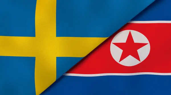 Dos Estados Banderas Suecia Corea Del Norte Fondo Negocio Alta —  Fotos de Stock