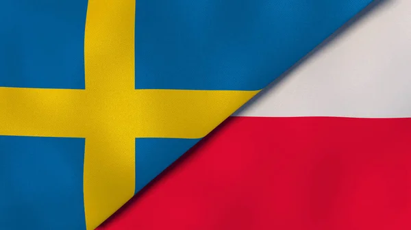 スウェーデンとポーランドの2つの州旗 高品質のビジネス背景 3Dイラスト — ストック写真