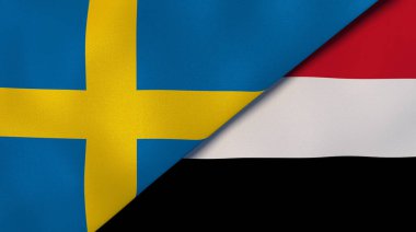 İsveç ve Yemen 'in iki bayrağı. Kaliteli bir iş geçmişi. 3d illüstrasyon