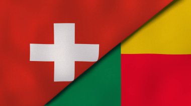 İsviçre ve Benin 'in iki bayrağı. Kaliteli bir iş geçmişi. 3d illüstrasyon