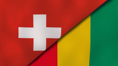 İsviçre ve Gine 'nin iki bayrağı. Kaliteli bir iş geçmişi. 3d illüstrasyon