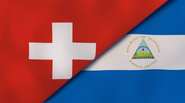 İki İsviçre ve Nikaragua bayrağı. Kaliteli bir iş geçmişi. 3d illüstrasyon