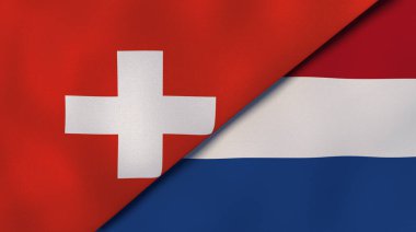 İsviçre ve Hollanda 'nın iki bayrağı. Kaliteli bir iş geçmişi. 3d illüstrasyon