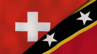 İsviçre, Saint Kitts ve Nevis 'in iki bayrağı. Kaliteli bir iş geçmişi. 3d illüstrasyon