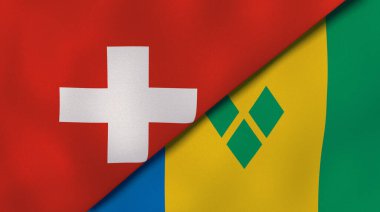 İsviçre, Saint Vincent ve Grenadines 'in iki bayrağı. Kaliteli bir iş geçmişi. 3d illüstrasyon