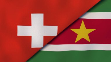 İsviçre ve Surinam 'ın iki bayrağı. Kaliteli bir iş geçmişi. 3d illüstrasyon