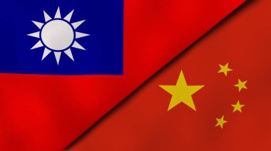 İki Tayvan ve Çin bayrağı. Kaliteli bir iş geçmişi. 3d illüstrasyon