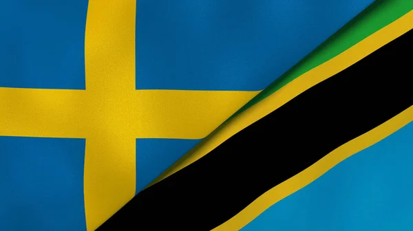 Δύο Πολιτείες Σημαίες Της Σουηδίας Και Της Τανζανίας Επαγγελματικό Υπόβαθρο — Φωτογραφία Αρχείου