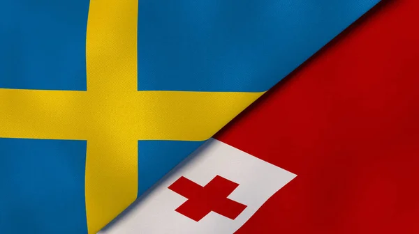 Dos Estados Banderas Suecia Tonga Fondo Negocio Alta Calidad Ilustración —  Fotos de Stock