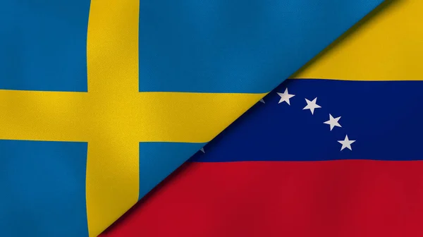 Twee Vlaggen Van Zweden Venezuela Hoge Kwaliteit Zakelijke Achtergrond Illustratie — Stockfoto