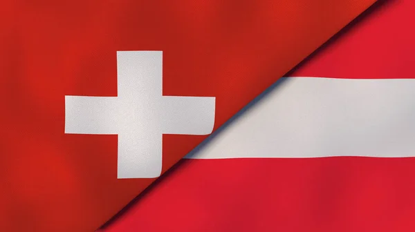 Twee Vlaggen Van Zwitserland Oostenrijk Hoge Kwaliteit Zakelijke Achtergrond Illustratie — Stockfoto