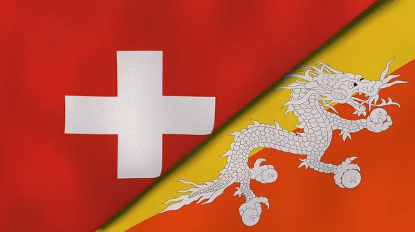 Dois Estados Bandeiras Suíça Butão Fundo Negócios Alta Qualidade Ilustração — Fotografia de Stock