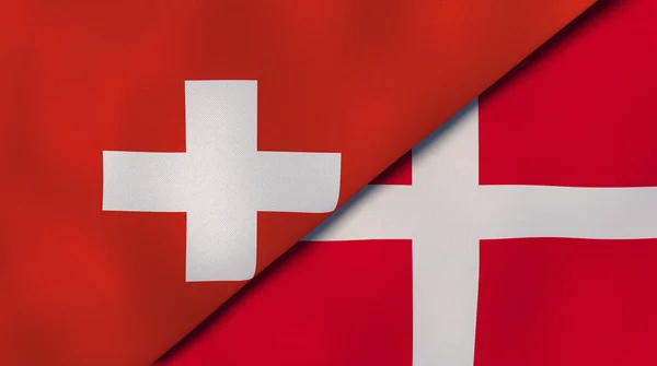 Dos Estados Banderas Suiza Dinamarca Fondo Negocio Alta Calidad Ilustración — Foto de Stock