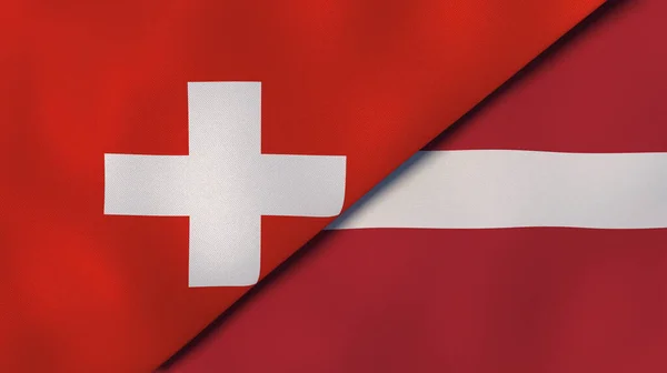 Två Flaggstater Schweiz Och Lettland Hög Kvalitet Affärsbakgrund Illustration — Stockfoto