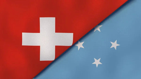 Twee Vlaggen Van Zwitserland Micronesië Hoge Kwaliteit Zakelijke Achtergrond Illustratie — Stockfoto