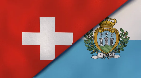 Dos Estados Banderas Suiza San Marino Fondo Negocio Alta Calidad — Foto de Stock