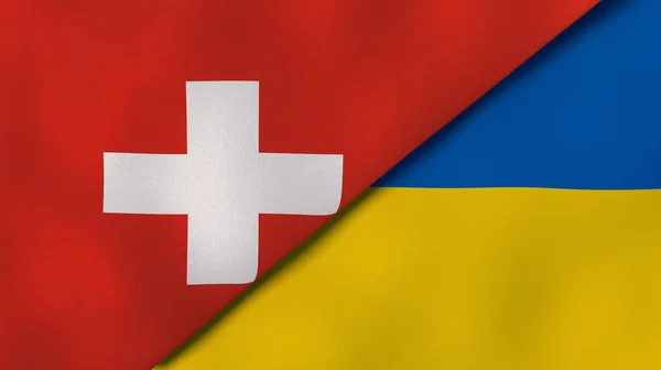 Two states flags of Switzerland and Ukraine. High quality business background. 3d illustration