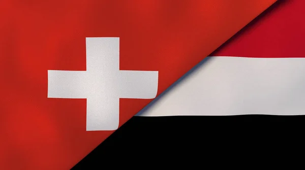 Twee Vlaggen Van Zwitserland Jemen Hoge Kwaliteit Zakelijke Achtergrond Illustratie — Stockfoto