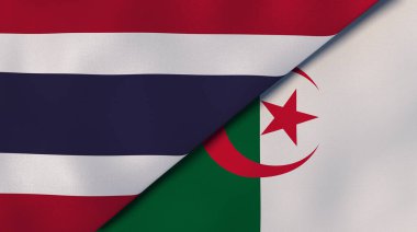 Tayland ve Cezayir 'in iki bayrağı. Kaliteli bir iş geçmişi. 3d illüstrasyon
