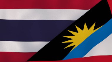 İki Tayland, Antigua ve Barbuda bayrağı. Kaliteli bir iş geçmişi. 3d illüstrasyon