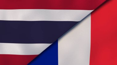 İki Tayland ve Fransa bayrağı. Kaliteli bir iş geçmişi. 3d illüstrasyon