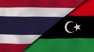 İki Tayland ve Libya bayrağı. Kaliteli bir iş geçmişi. 3d illüstrasyon