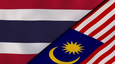 Tayland ve Malezya 'nın iki bayrağı. Kaliteli bir iş geçmişi. 3d illüstrasyon