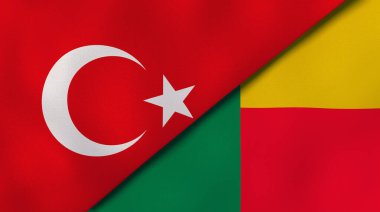 Türkiye ve Benin 'in iki bayrağı. Kaliteli bir iş geçmişi. 3d illüstrasyon